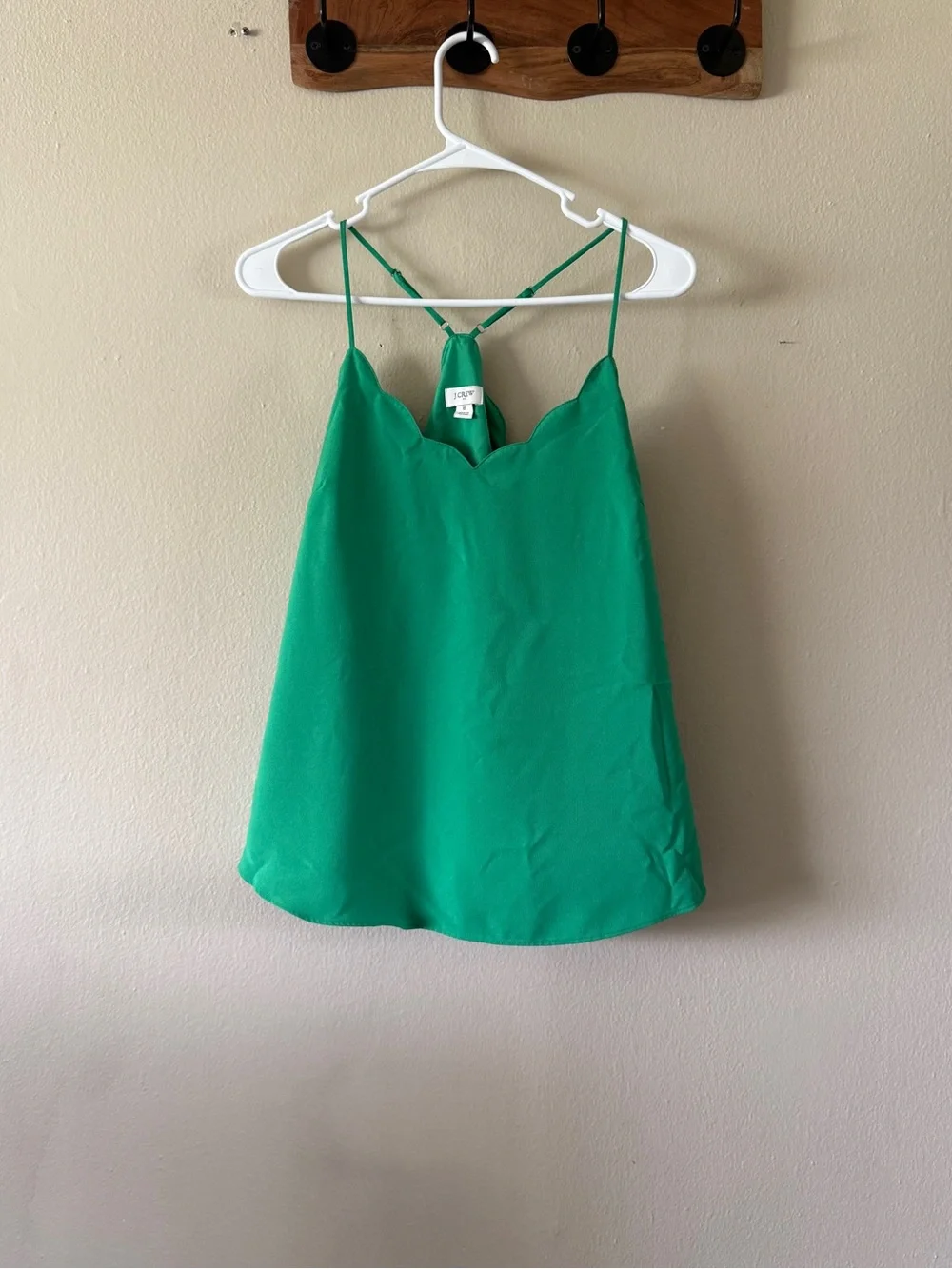 J. Crew Deep Green Scalloped Neck Racerback Lined Camisole Tank Top Size 8